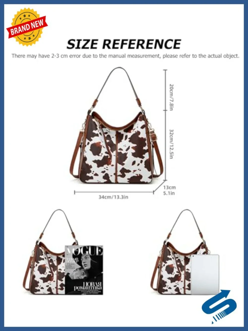 Cow Print Tote Handbag Set with Wallet Crossbody High Capacity PU Leather